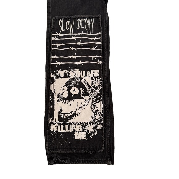 HOT‎ TOPIC Black Jeans Mens 28x31 Slow Decay Skulls Skater Goth Punk Wide Leg - Picture 5 of 11